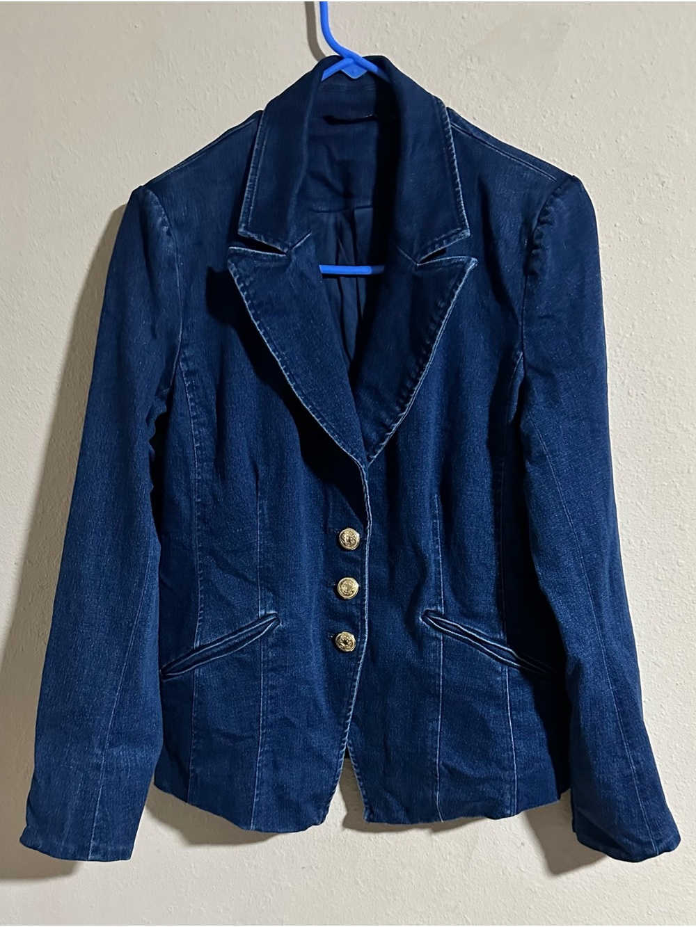 IMAN Denim Tailored Blazer with Gold Buttons